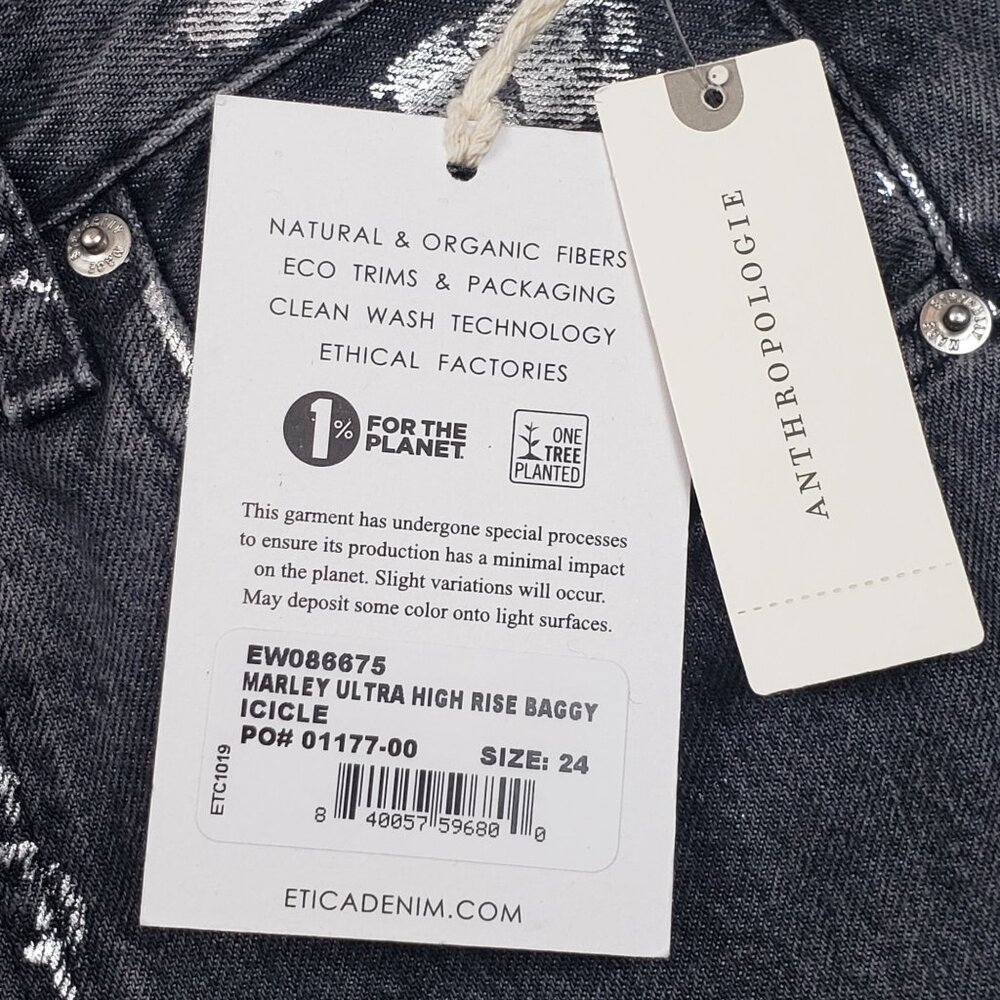 Anthropologie Etica Marley Ultra High Rise Baggy Jeans Women's Sz 24 Icicle Grey - Picture 2 of 16